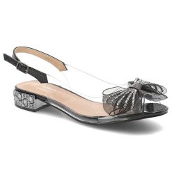 Sandały damskie D&A by S.Barski o eleganckim fasonie z transparentną cholewką ozdobną kokardą z cyrkoniami i efektownym obcasem czarne, MR62-9073 Bla. Czarne kombinezony S.BARSKI, s, z aplikacjami, eleganckie, bez kołnierzyka, bez ramiączek. Za 179.99 zł.