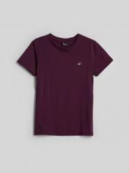 4F T-shirt regular gładki damski - fioletowy XS. Fioletowe t-shirty 4f, uniwersalny, bez wzorów, z bawełny, klasyczne, bez kołnierzyka, bez ramiączek. Za 49.99 zł.