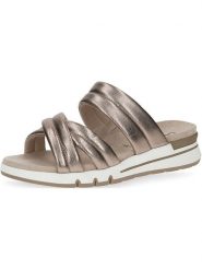 Caprice Skórzane klapki w kolorze szarobrązowym rozmiar: 38. Brązowe klapki Caprice, bez wzorów, klasyczne, z otwartym noskiem, bez obcasa, bez zapięcia. Za 177.32 zł.