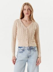 Guess Kardigan W5YR15 Z3OU0 Beżowy Regular Fit. Brązowe swetry Guess, xl, z aplikacjami, z bawełny, bez ramiączek. Za 479.99 zł.