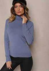 Niebieski Casualowy Golf z Wiskozą i Modalem Lannetora. Niebieskie swetry Renee, z aplikacjami, z jeansu, biznesowe, bez ramiączek. W wyprzedaży za 39.99 zł.