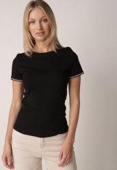 Czarny Bawełniany T-shirt z Cyrkoniami przy Rękawach Pronolea. Czarne t-shirty Born2be, m, z aplikacjami, z bawełny, klasyczne, bez kołnierzyka, bez ramiączek. Za 59.99 zł.