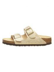 Birkenstock Klapki "Arizona" w kolorze kremowo-złotym rozmiar: 37. Brązowe klapki Birkenstock, bez wzorów, ze skóry, klasyczne, z otwartym noskiem, bez obcasa, bez zapięcia. Za 281.45 zł.