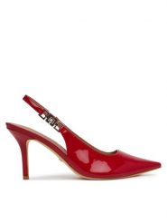 Guess Sandały FLTNS5 PAF05 Czerwony. Czerwone sandały Guess, z aplikacjami, z lakierowanej skóry, bez obcasa, na szpilce, bez zapięcia. Za 639.99 zł.