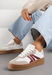 Białe Sneakersy Tenisówki na Platformie z Tłoczeniem i Geometrycznym Motywem Kialie. Białe trampki Renee, bez wzorów, eleganckie, bez zapięcia. Za 89.99 zł.
