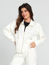 Bluza ze stójką - kremowy. Białe bluzy Sinsay, l, bez wzorów, z dzianiny, bez kaptura. W wyprzedaży za 42.99 zł.