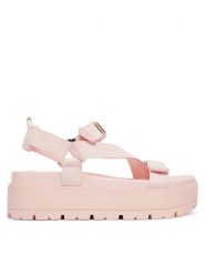 Guess Sandały FLJFTT DEN03 Różowy jasny. Czerwone sandały Guess, z aplikacjami, z materiału, bez obcasa, na płaskiej podeszwie, bez zapięcia. Za 549.99 zł.