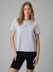 4F T-shirt regular gładki damski - szary S. Szare t-shirty sportowe 4f, s, bez wzorów, z materiału, bez ramiączek, na fitness i siłownię. Za 49.99 zł.