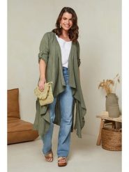 Curvy Lady Lniany kardigan w kolorze khaki rozmiar: 48/50. Brązowe swetry Curvy Lady, bez wzorów, ze lnu, klasyczne, bez ramiączek. Za 134.53 zł.