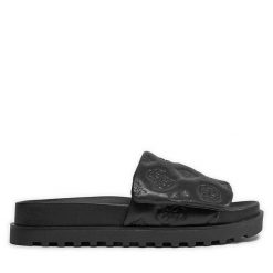 Klapki Guess. Czarne klapki Guess, z aplikacjami, bez obcasa, bez zapięcia. Za 269.99 zł.