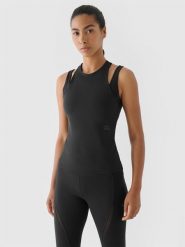 4F Top treningowy slim szybkoschnący 4F x Anna Lewandowska - czarny XL. Czarne topy sportowe 4f, xl, bez wzorów, z dzianiny, na fitness i siłownię. W wyprzedaży za 99.99 zł.