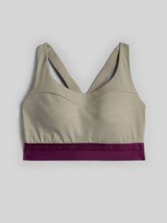 4F Biustonosz treningowy ze średnim wsparciem damski - beżowy M. Brązowe biustonosze sportowe 4f, bez wzorów, z gumy, na fitness i siłownię. Za 149.99 zł.