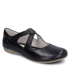 Półbuty Josef Seibel. Czarne półbuty wsuwane Josef Seibel, bez wzorów, bez obcasa, na płaskiej podeszwie. Za 269.99 zł.