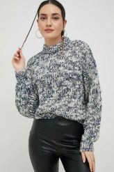 Noisy May sweter z domieszką wełny speckle damski kolor granatowy ciepły. Niebieskie swetry Noisy May, l, bez wzorów, z dzianiny, bez ramiączek. W wyprzedaży za 159.99 zł.