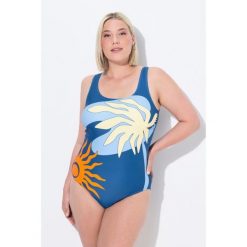 Damskie Strój kąpielowy palmy bez miękkich miseczek okrągły dekolt. Niebieskie stroje jednoczęściowe Ulla Popken, bez wzorów, z elastanu, sportowe. Za 199.99 zł.