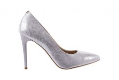 Czółenka Bayla-056 1810-1089 Srebrny Metaliczny 056333, Skóra naturalna - 39. Szare czółenka Bayla, bez wzorów, z materiału, biznesowe, bez obcasa, na obcasie, bez zapięcia. W wyprzedaży za 179.10 zł.