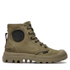 Trapery Palladium. Zielone traperki Palladium, bez wzorów, bez obcasa, bez zapięcia. Za 449.99 zł.