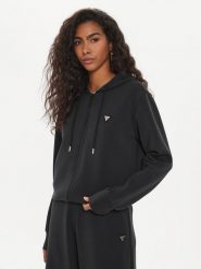 Guess Bluza V4YQ06 KCAY2 Czarny Regular Fit. Czarne bluzy Guess, xxs, z aplikacjami, z syntetyku, bez kaptura. Za 229.99 zł.