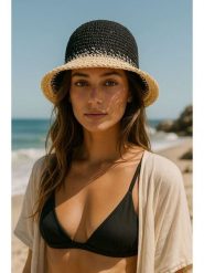 Lucky Bees Kapelusz przeciwsłoneczny w kolorze granatowo-kremowym rozmiar: onesize. Brązowe kapelusze Lucky Bees, bez wzorów, z materiału. Za 73.99 zł.