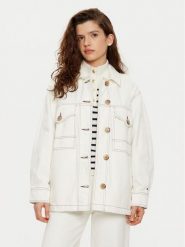 Tommy Hilfiger Koszula jeansowa WW0WW43728 Biały Relaxed Fit. Białe koszule Tommy Hilfiger, bez wzorów, z bawełny, bez kołnierzyka, bez ramiączek. Za 419.99 zł.