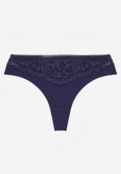 Granatowe Majtki Typu Stringi z Bawełną i Koronką Zeliche. Niebieskie stringi Renee, bez wzorów, z bawełny. Za 7.99 zł.