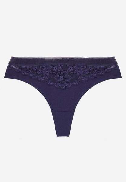 Granatowe Majtki Typu Stringi z Bawełną i Koronką Zeliche. Niebieskie stringi Renee, z aplikacjami, z bawełny. Za 4.99 zł.