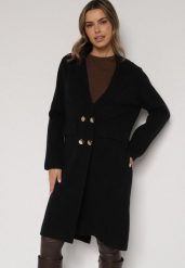 Czarny Elegancki Długi Płaszcz Dwurzędowy Oritusa. Czarne płaszcze Born2be, uniwersalny, bez wzorów, z jeansu, eleganckie, bez kaptura. Za 129.99 zł.