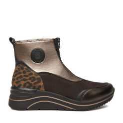 Botki Remonte. Brązowe botki Remonte, bez wzorów, bez obcasa, na koturnie, bez zapięcia. Za 339.99 zł.
