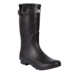 Kalosze Damskie Damon Wodoodporne. Czarne kalosze Trespass, bez wzorów, z gumy, bez zapięcia. Za 245.99 zł.