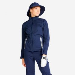 Kurtka do golfa damska Inesis RW500 wodoodporna. Niebieskie kurtki INESIS, na jesień, l, bez wzorów, z materiału, biznesowe, bez kaptura. Za 249.99 zł.