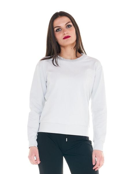 Damska bluza z okrągłym dekoltem Cristal Shine. Szare bluzy LEONE 1947 APPAREL, na lato, l, bez wzorów, z bawełny, z kapturem, na fitness i siłownię. Za 147.31 zł.