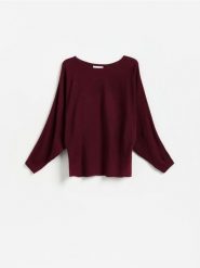 Sweter z kimonowym rękawem - bordowy. Czerwone swetry Reserved, l, bez wzorów, z dzianiny, bez ramiączek. Za 99.99 zł.