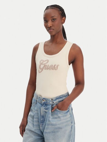 Guess Top W6GP22 K2954 Beżowy Regular Fit. Brązowe topy Guess, xl, z aplikacjami, z syntetyku, bez kołnierzyka, bez ramiączek. Za 129.99 zł.
