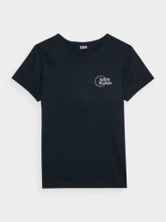 4F T-shirt slim z nadrukiem damski - granatowy XS. Niebieskie t-shirty 4f, xs, bez wzorów, z bawełny, klasyczne, bez kołnierzyka, bez ramiączek. W wyprzedaży za 29.99 zł.