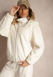 Jasnobeżowa Kurtka Futrzana z Kapturem Ozdobiona Ściągaczami i Sznurkami Tirirra. Brązowe kurtki Renee, l, bez wzorów, z futra, eleganckie, z kapturem. W wyprzedaży za 146.99 zł.