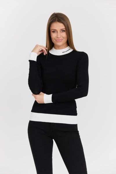 KARL LAGERFELD Czarny damski golf Logo Turtle Neck, Rozmiar L. Czarne swetry KARL LAGERFELD, l, bez wzorów, z materiału, eleganckie, bez ramiączek. W wyprzedaży za 560.99 zł.