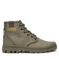 Trapery Palladium. Szare traperki Palladium, bez wzorów, bez obcasa, bez zapięcia. Za 279.99 zł.