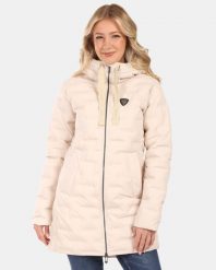 Damski płaszcz zimowy Kilpi BELIZE-W. Brązowe płaszcze Kilpi, na zimę, bez wzorów, z materiału, eleganckie, z kapturem. Za 628.61 zł.