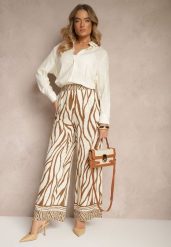 Brązowe Szerokie Spodnie z Wiskozy z Lnem High Waist w Zwierzęcy Wzór Fenariela. Brązowe jeansy Renee, l, bez wzorów, z jeansu, eleganckie, z podwyższonym stanem. W wyprzedaży za 63.99 zł.