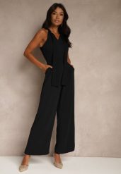 Czarny Kombinezon Wide Leg z Ozdobnym Wiązaniem przy Szyi Silelia. Czarne sukienki Renee, na co dzień, l, bez wzorów, eleganckie, bez kołnierzyka, bez ramiączek, kopertowe. W wyprzedaży za 111.99 zł.