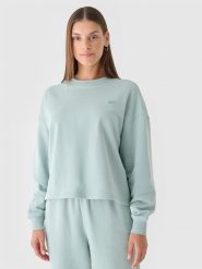 4F Bluza dresowa nierozpinana bez kaptura damska - turkusowa L. Niebieskie bluzy 4f, l, bez wzorów, z bawełny, klasyczne, bez ramiączek, bez kaptura. W wyprzedaży za 59.99 zł.