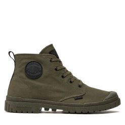 Trapery Palladium. Zielone traperki Palladium, bez wzorów, bez obcasa, bez zapięcia. Za 229.99 zł.