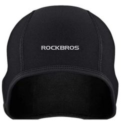 Czapka rowerowa polarowa termiczna unisex. Czarne czapki zimowe ROCKBROS, bez wzorów, z materiału. Za 63.44 zł.