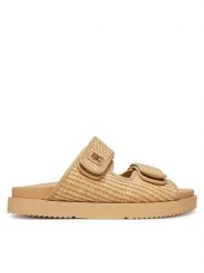 Tommy Hilfiger Klapki Double Strap Raffia FW0FW08940 Beżowy. Brązowe klapki Tommy Hilfiger, bez wzorów, z tworzywa sztucznego, bez obcasa, bez zapięcia. Za 299.99 zł.