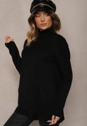Czarny Sweter Półgolf z Bawełną i Kieszenią z Przodu Emittes. Czarne swetry Renee, l, bez wzorów, z bawełny, eleganckie, bez ramiączek. W wyprzedaży za 79.99 zł.