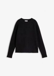 Sweter z dzianiny z raglanowymi rękawami. Brązowe swetry bonprix, bez wzorów, z dzianiny, bez ramiączek. Za 109.99 zł.