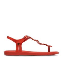 Sandały Melissa. Czerwone sandały Melissa, bez wzorów, bez obcasa, na płaskiej podeszwie, bez zapięcia. Za 299.99 zł.