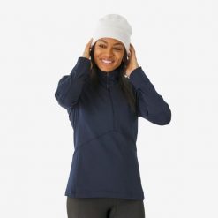 Koszulka termoaktywna narciarska damska Quechua BL 500 1/2 Zip. Niebieskie bielizna termoaktywna damska WED'ZE, bez wzorów, z elastanu, bez ramiączek, narciarskie. Za 89.99 zł.