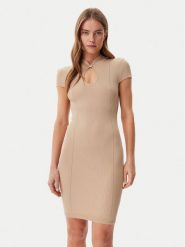 Guess Sukienka dzianinowa W5GK46 Z3L10 Brązowy Slim Fit. Brązowe sukienki Guess, l, z aplikacjami, z dzianiny, bez kołnierzyka, bez ramiączek. Za 399.99 zł.