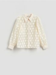 Koszula w grochy - kremowy. Białe koszule Reserved, l, bez wzorów, z tkaniny, bez kołnierzyka, bez ramiączek. Za 159.99 zł.